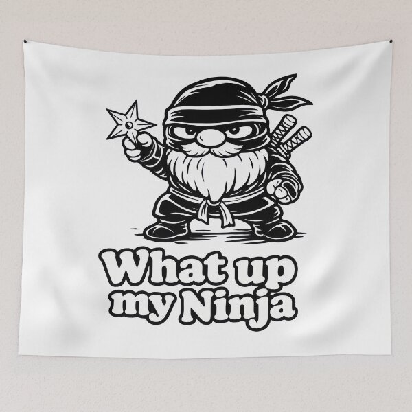 Item preview, Ninja Gnome with Shuriken – What Up My Ninja Funny Cartoon Art designed and sold by Moriarty's Digital Visions.