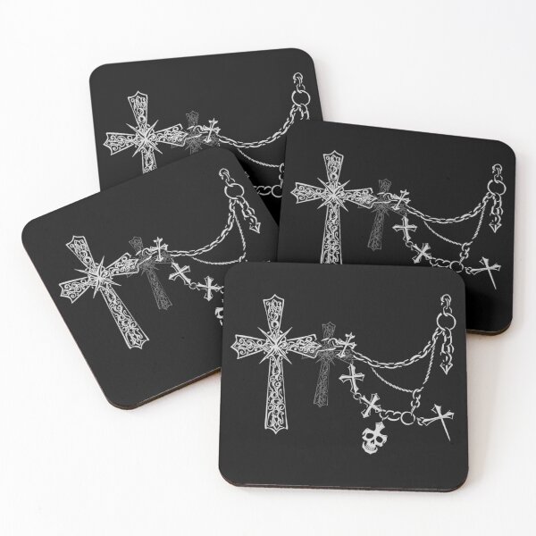 Item preview, Cyber-Goth / Y2K Streetwear / Cybercore Gothic Cross with Silver Chains Aesthetic designed and sold by Krasnovaovaova.