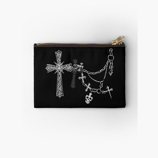 Artikelvorschau, Cyber-Goth / Y2K Streetwear / Cybercore Gothic Kreuz mit silbernen Ketten Ästhetik entworfen und verkauft von Krasnovaovaova.