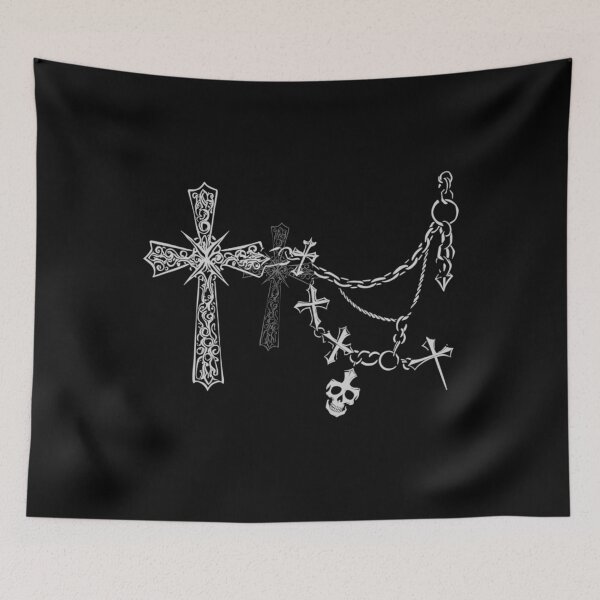 Item preview, Cyber-Goth / Y2K Streetwear / Cybercore Gothic Cross with Silver Chains Aesthetic designed and sold by Krasnovaovaova.