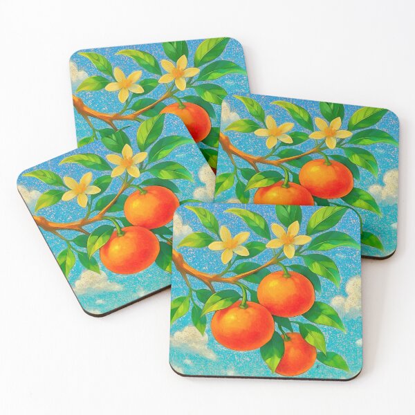 Item preview, Oranges on a Branch on Blue Abstract designed and sold by Anas Arts.