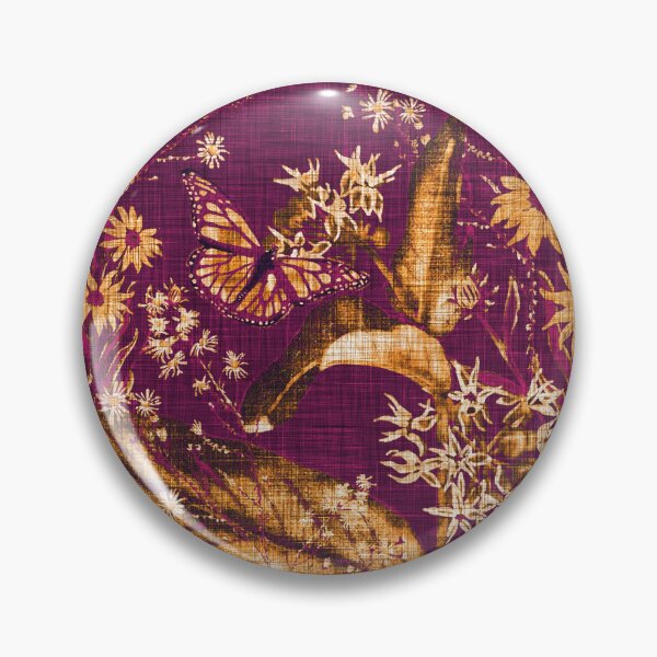 Item preview, Hand Painted Repeating Wild Flower Pattern with Monarchs Gold & Fuchsia Earth-tone designed and sold by LoveAlways-AEP.