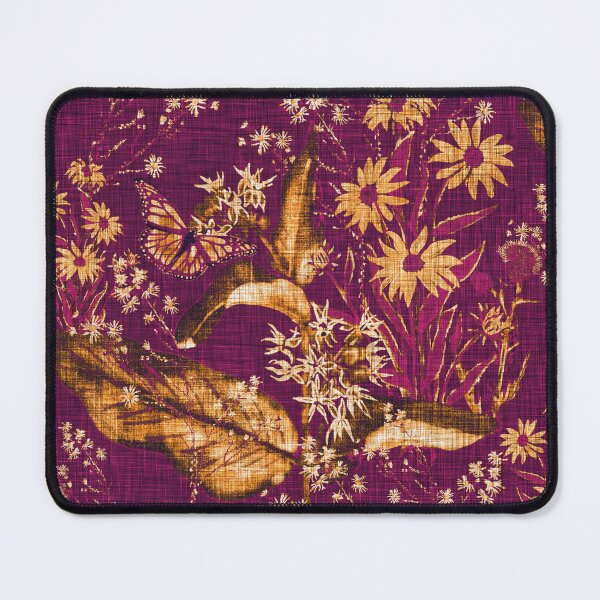 Item preview, Hand Painted Repeating Wild Flower Pattern with Monarchs Gold & Fuchsia Earth-tone designed and sold by LoveAlways-AEP.