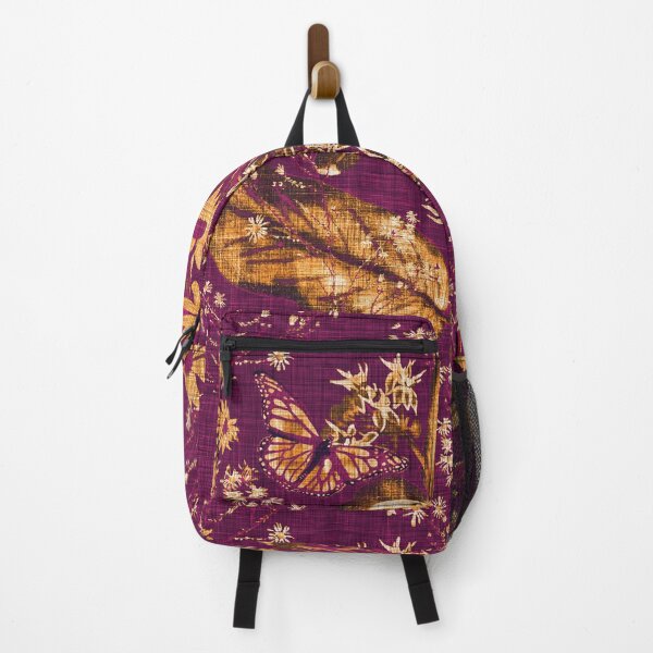 Item preview, Hand Painted Repeating Wild Flower Pattern with Monarchs Gold & Fuchsia Earth-tone designed and sold by LoveAlways-AEP.