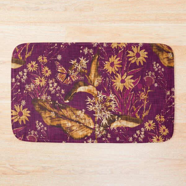 Item preview, Hand Painted Repeating Wild Flower Pattern with Monarchs Gold & Fuchsia Earth-tone designed and sold by LoveAlways-AEP.