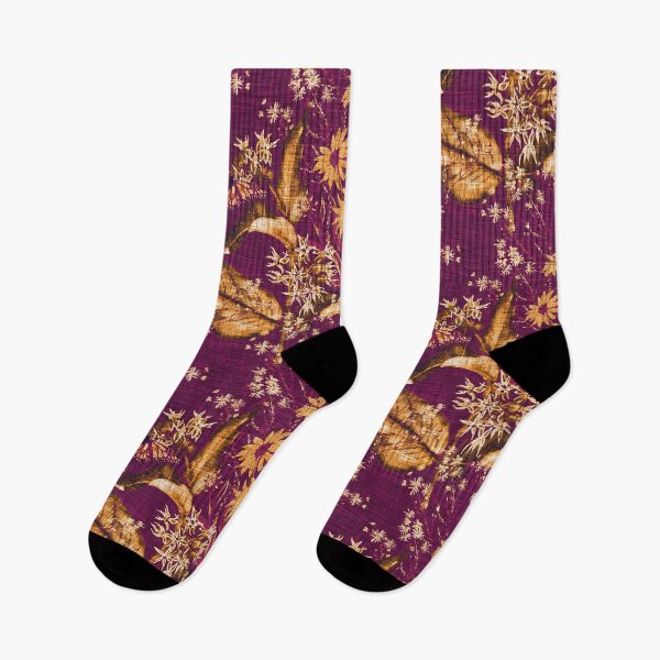 Item preview, Hand Painted Repeating Wild Flower Pattern with Monarchs Gold & Fuchsia Earth-tone designed and sold by LoveAlways-AEP.