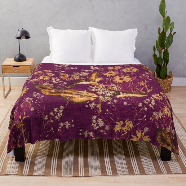 Item preview, Hand Painted Repeating Wild Flower Pattern with Monarchs Gold & Fuchsia Earth-tone designed and sold by LoveAlways-AEP.
