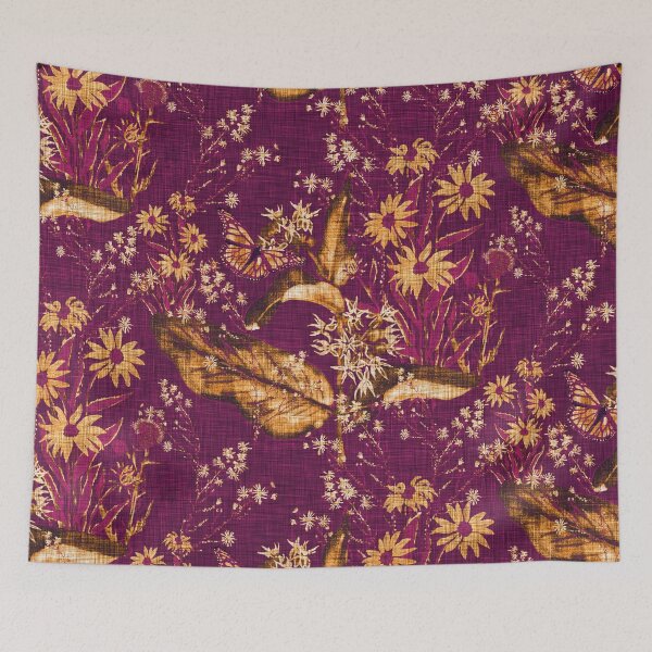 Item preview, Hand Painted Repeating Wild Flower Pattern with Monarchs Gold & Fuchsia Earth-tone designed and sold by LoveAlways-AEP.