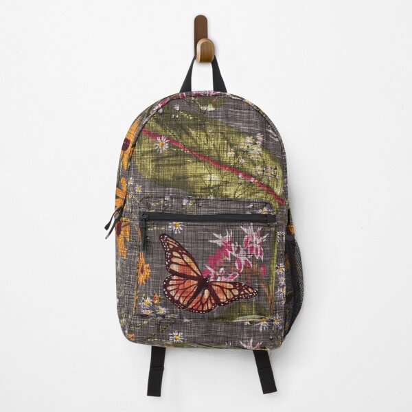 Item preview, Multicolor Hand Painted Repeating Wild Flower Pattern with Monarchs on Charcoal Background designed and sold by LoveAlways-AEP.