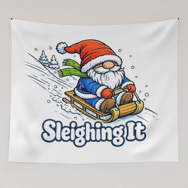 Item preview, Sleighing It Gnome – Funny Winter Sledding Cartoon Design designed and sold by Moriarty's Digital Visions.