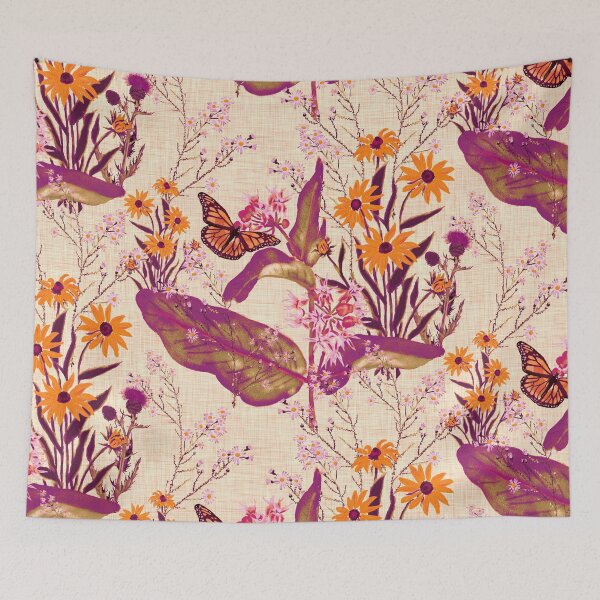 Item preview, Hand Painted Repeating Wild Flower Pattern with Monarchs designed and sold by LoveAlways-AEP.