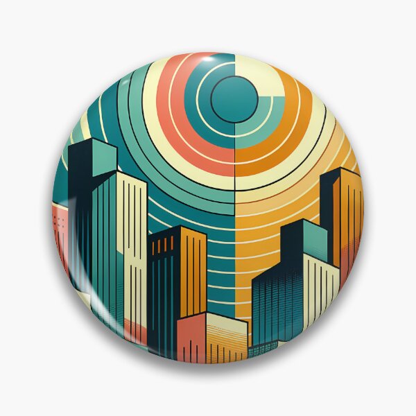 Item preview, Retro Geometric City Skyline with Concentric Sun designed and sold by InkSmithery.