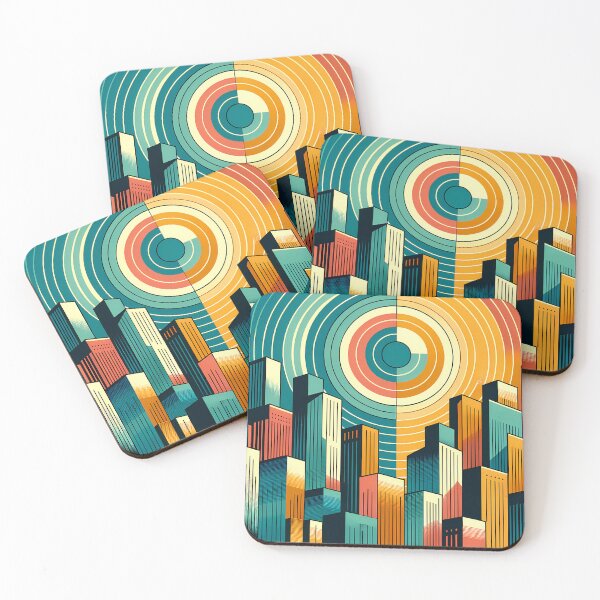 Item preview, Retro Geometric City Skyline with Concentric Sun designed and sold by InkSmithery.