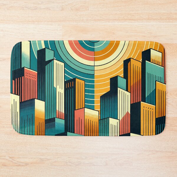 Item preview, Retro Geometric City Skyline with Concentric Sun designed and sold by InkSmithery.