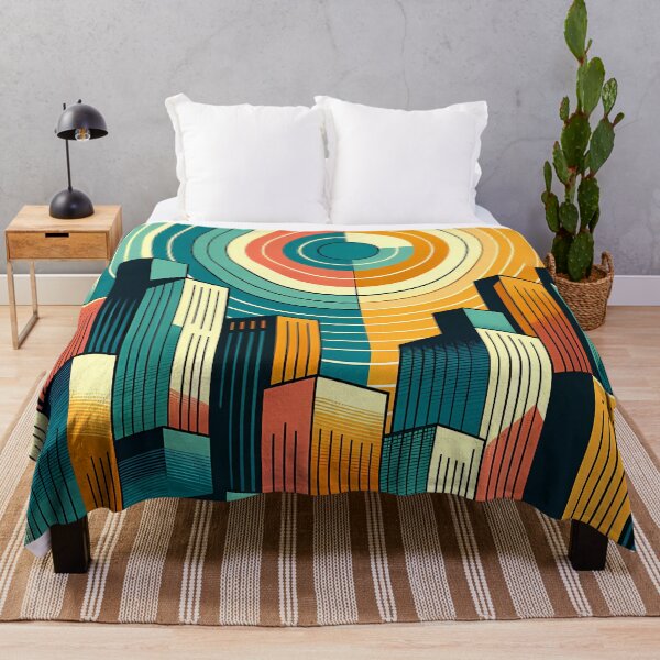 Item preview, Retro Geometric City Skyline with Concentric Sun designed and sold by InkSmithery.