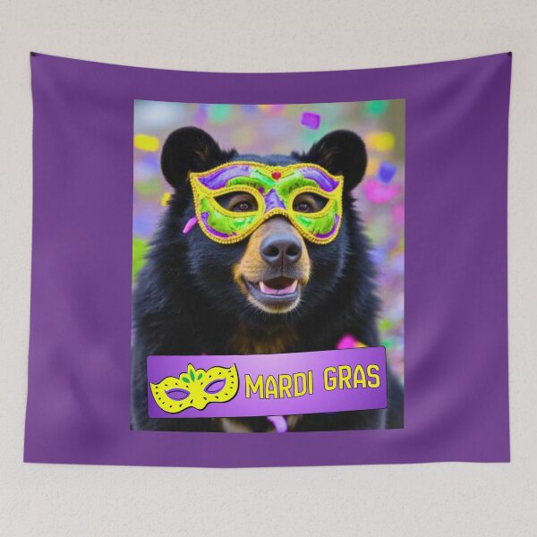 Item preview, Mardi Gras Spirit Animal | Happy Bear with Carnival Mask designed and sold by greenomen.