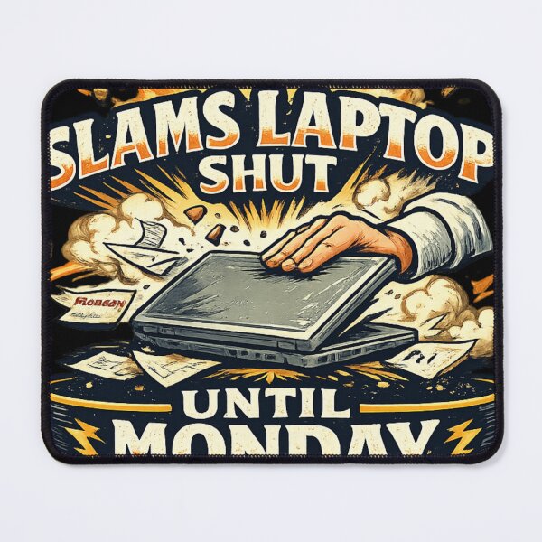 Item preview, Funny "Slams Laptop Shut Until Monday" T-Shirt for Office Workers designed and sold by Art Italiano.