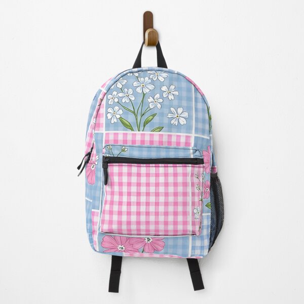 Item preview, Pink and Blue Gingham Patchwork with Illustrated Spring Wildflowers designed and sold by CharlieDesings.