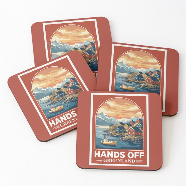 Item preview, Hands Off Greenland Vintage Travel Poster – Arctic Coastal Village Illustration designed and sold by GiftsCreek.