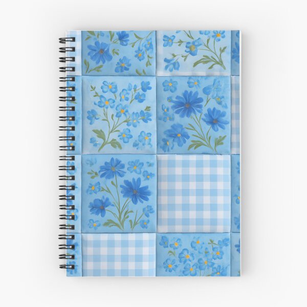 Item preview, Artistic Blue-on-Blue Floral Patchwork with Gingham Checkered Squares designed and sold by CharlieDesings.