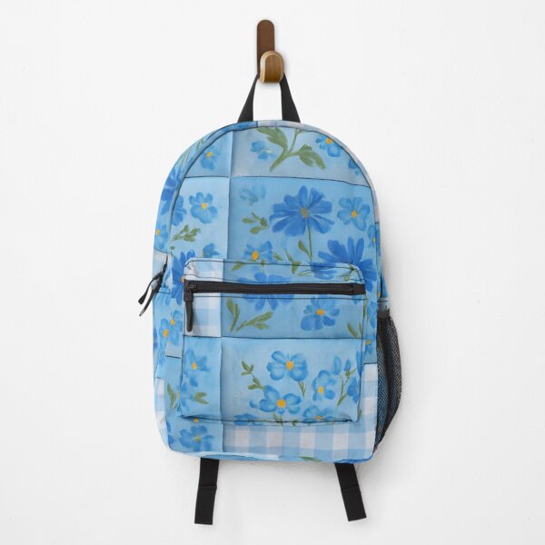 Item preview, Artistic Blue-on-Blue Floral Patchwork with Gingham Checkered Squares designed and sold by CharlieDesings.