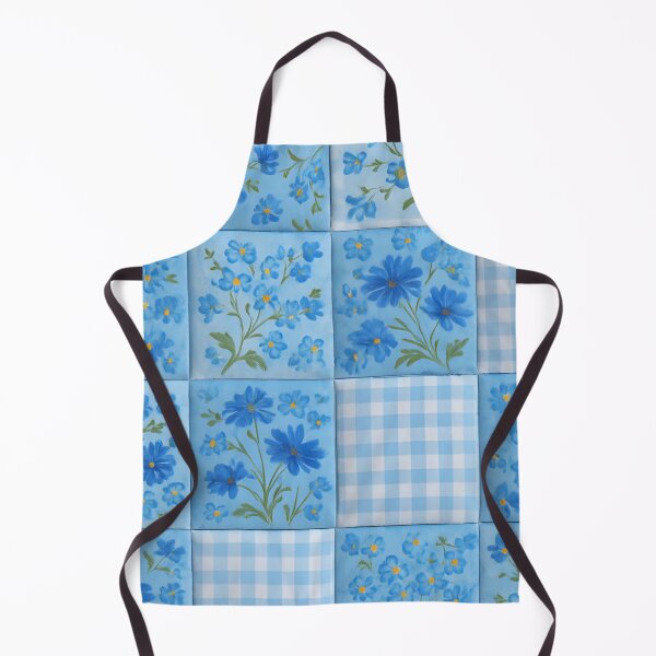 Item preview, Artistic Blue-on-Blue Floral Patchwork with Gingham Checkered Squares designed and sold by CharlieDesings.