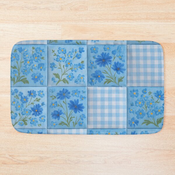 Item preview, Artistic Blue-on-Blue Floral Patchwork with Gingham Checkered Squares designed and sold by CharlieDesings.