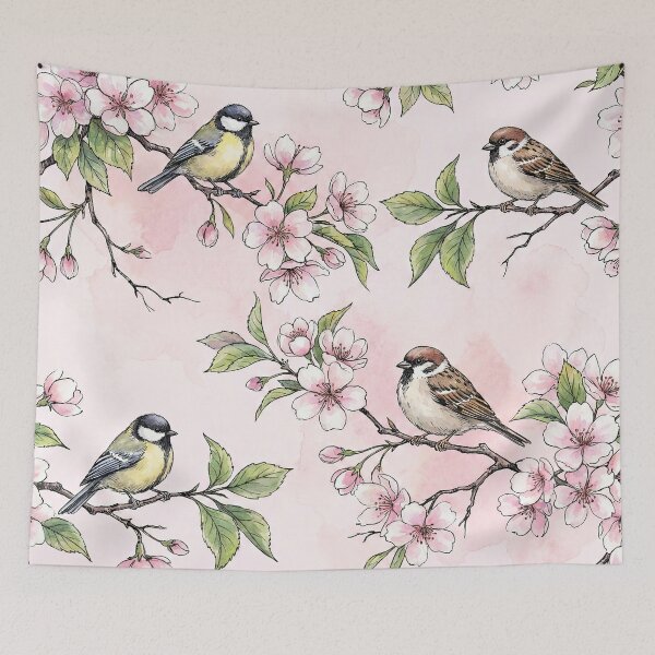 Item preview, Spring Blossom Birds Watercolor Pattern designed and sold by SavinMercantile.