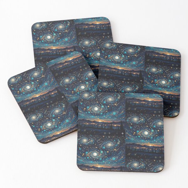 Item preview, Starry Night Ebru Landscape - Mystical Marbled Galaxy over Mountains designed and sold by Mervee11.