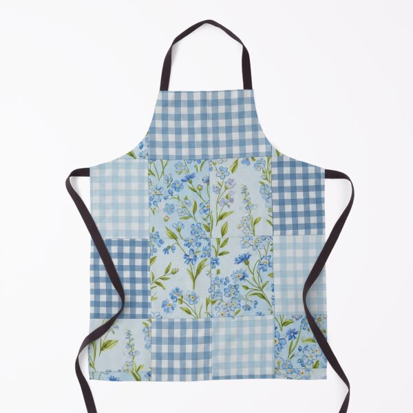 Item preview, Classic Sky Blue Floral and Gingham Patchwork Fabric Pattern designed and sold by CharlieDesings.