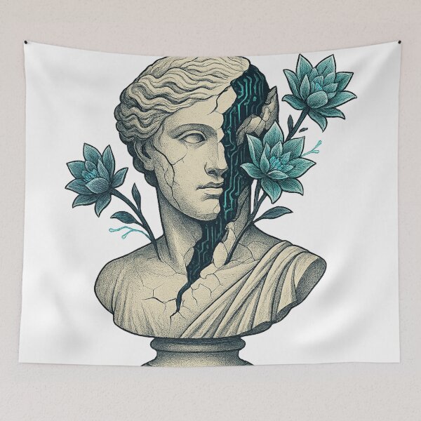 Item preview, Cyberpunk Greek Statue with Floral Fusion designed and sold by chromatalove.