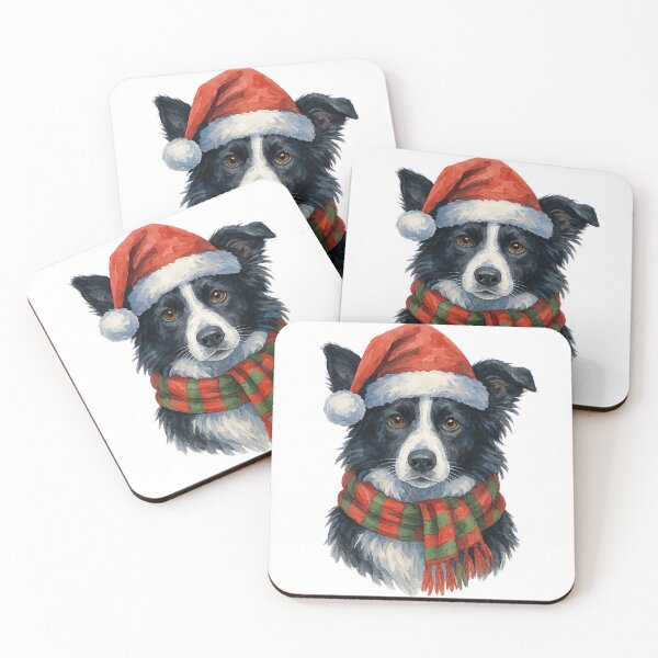 Item preview, Festive Border Collie in Santa Hat designed and sold by chromatalove.