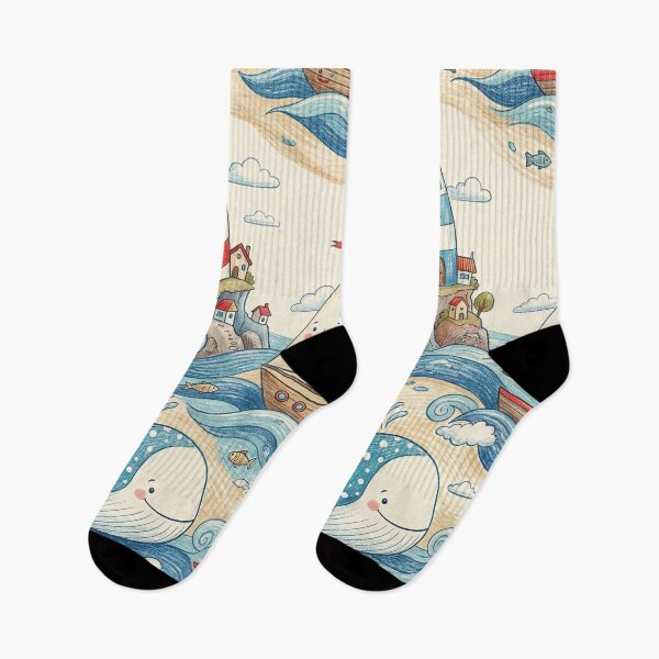 Item preview, Whimsical Lighthouses and Whales Pattern designed and sold by SavinMercantile.