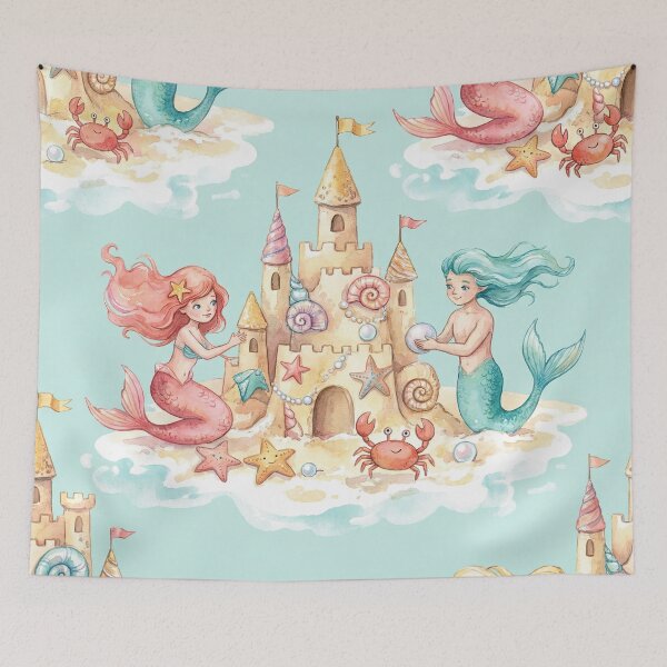 Item preview, Whimsical Merfolk Sandcastle Fantasy Pattern designed and sold by SavinMercantile.