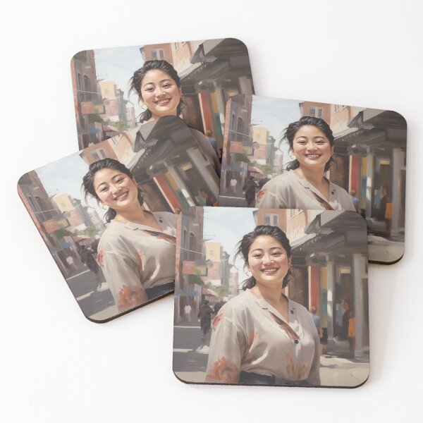 Item preview, Joyful AAPI Woman Portrait | Smiling Asian Woman City Art designed and sold by bingsoobookclub.