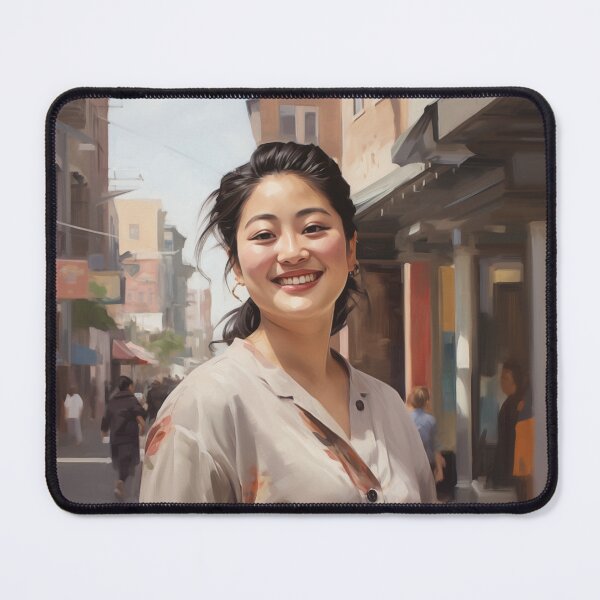 Item preview, Joyful AAPI Woman Portrait | Smiling Asian Woman City Art designed and sold by bingsoobookclub.