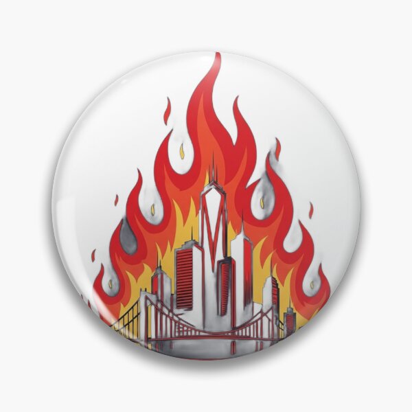 Item preview, Burning skyscrapers with a prominent central tower, surrounded by fire and smoke, realistic depiction designed and sold by VerizalShop.