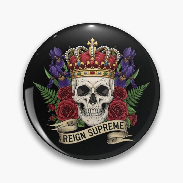 Item preview, Skull Crown Roses Art – Reign Supreme, Gothic Royalty Dark Romance Memento Mori Tattoo Design designed and sold by Luminari Creations.
