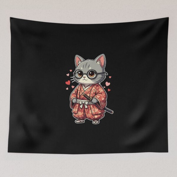 Item preview, Cute Japanese Samurai Cat Valentine Kawaii Art designed and sold by SWEET-TINAPAY.