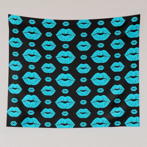 Item preview, neon blue Lips Pattern Graphic – Sexy Kiss Print, Pop Art Valentine Design, Bold Lip Illustration designed and sold by wackyartwork.