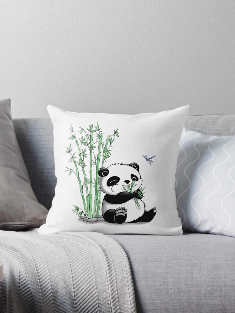 Giant Panda Eating Bamboo Throw Pillow