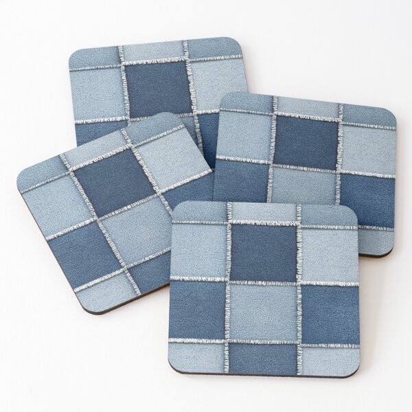 Item preview, Blue Denim Patchwork Texture with White Frayed Stitching designed and sold by CharlieDesings.