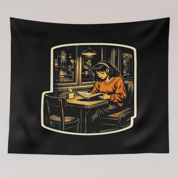 Item preview, Book Lover Lofi Girl – Late Night Café Reading – gift for book lovers • Retro Comics • Vintage Halftone designed and sold by JacobKAurumhead.