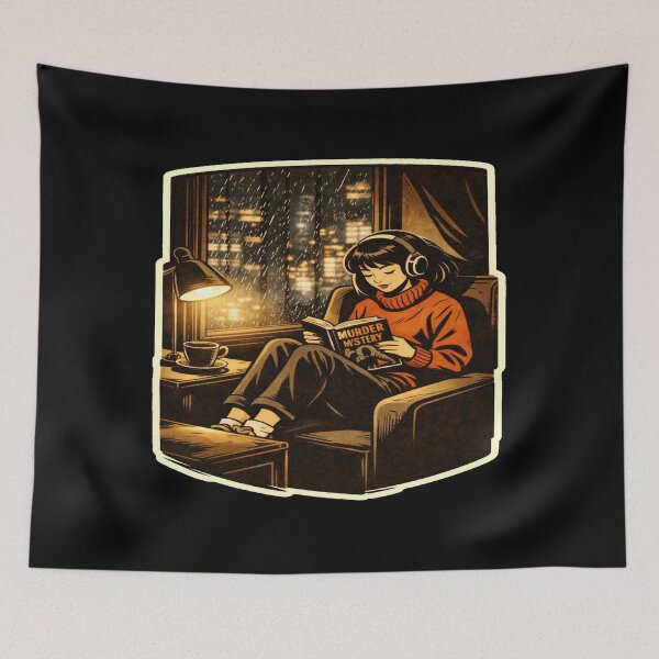 Item preview, Book Lover Lofi Girl – Rainy Noir Mystery Reading – gift for book lovers • Retro Comics • Vintage Halftone designed and sold by JacobKAurumhead.