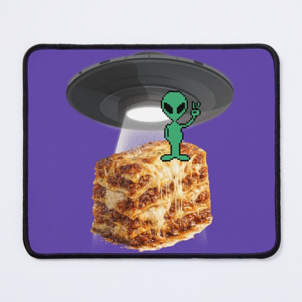 Item preview, UFO Beaming Up a Mega Lasagna | Funny Extra Cheese Alien Cartoon Kawaii Sci-Fi Food designed and sold by MeghannsMinimalMeals.