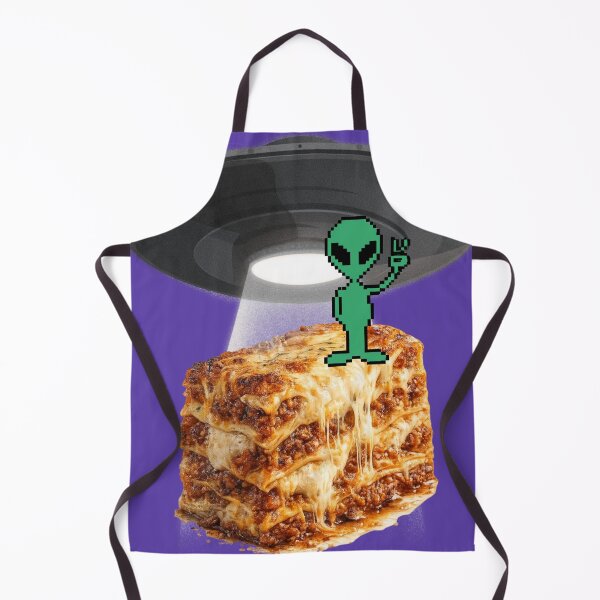 Item preview, UFO Beaming Up a Mega Lasagna | Funny Extra Cheese Alien Cartoon Kawaii Sci-Fi Food designed and sold by MeghannsMinimalMeals.