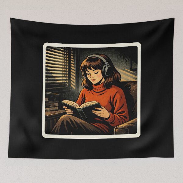 Item preview, Book Lover Lofi Girl – Evening Window Light Reading – gift for book lovers • Retro Comics • Vintage Halftone designed and sold by JacobKAurumhead.