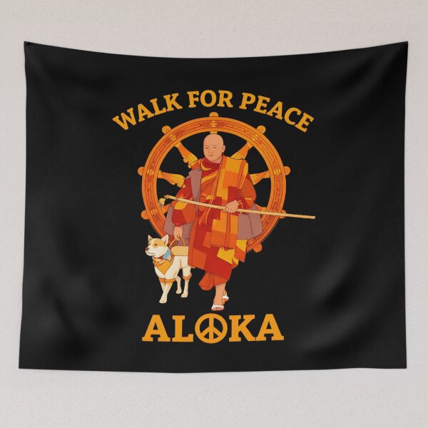 Item preview, Walk for Peace - Buddhist Monk & Dog with Dharmachakra | Aloka Design designed and sold by VincentMoore96.