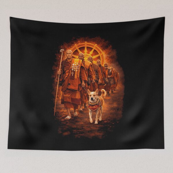 Item preview, Aloka Dog Walk for Peace - Buddhist Monk & Dog with Dharmachakra - Aloka Design designed and sold by Har-vee.