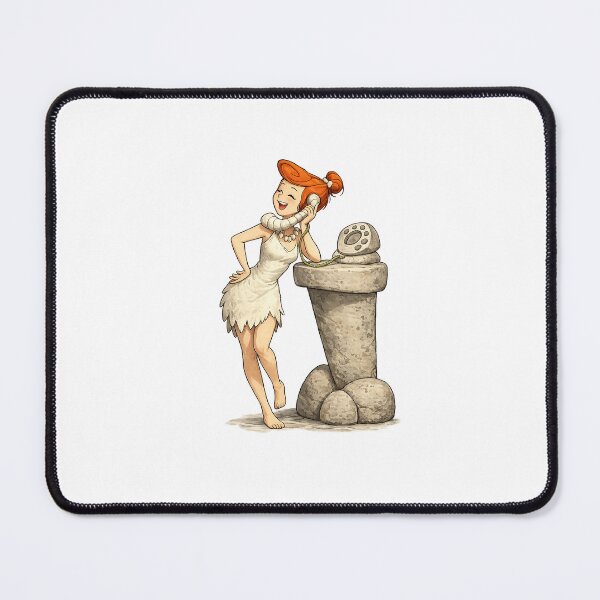 Item preview, Cute Caveman Woman Using a Stone Phone – Funny Prehistoric Cartoon Illustration designed and sold by Hugo Salazar.